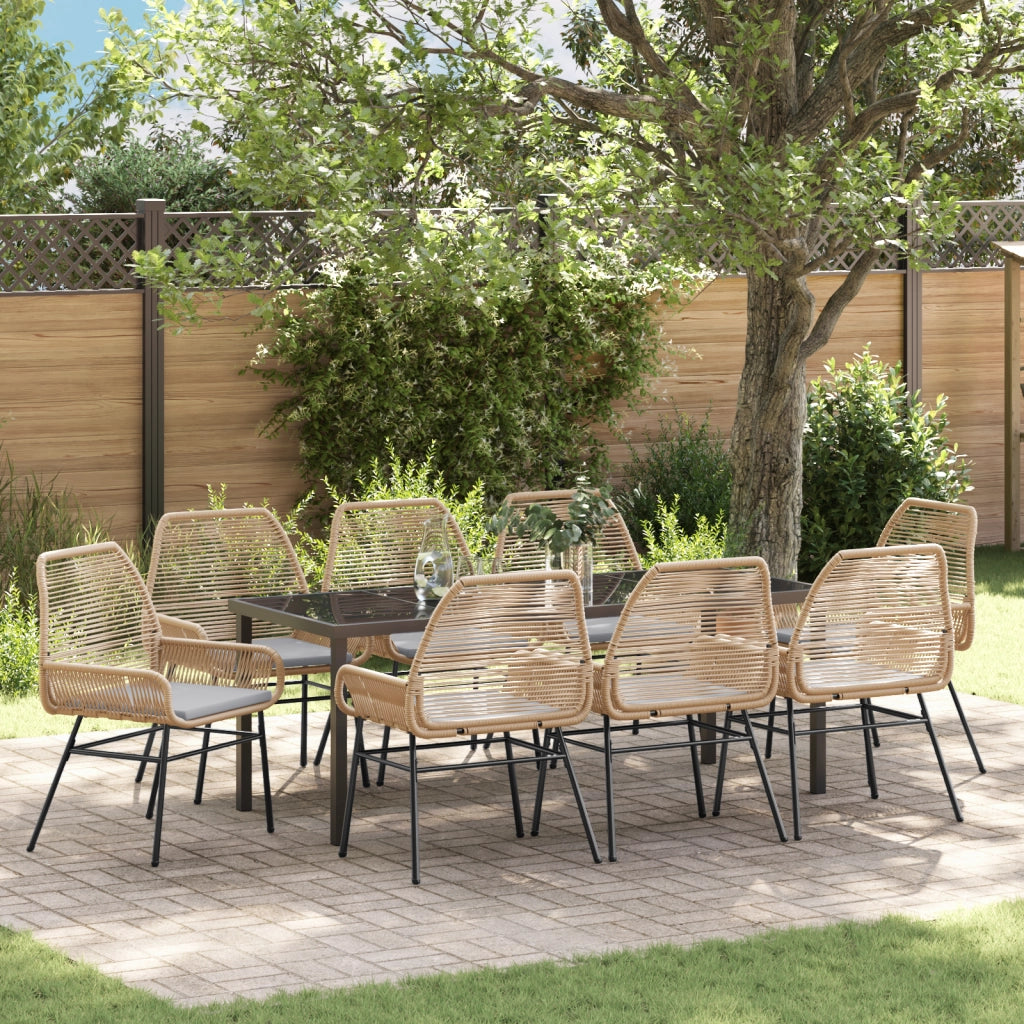 Set da Pranzo da Giardino 9 Pezzi con Cuscini Marrone Polyrattan