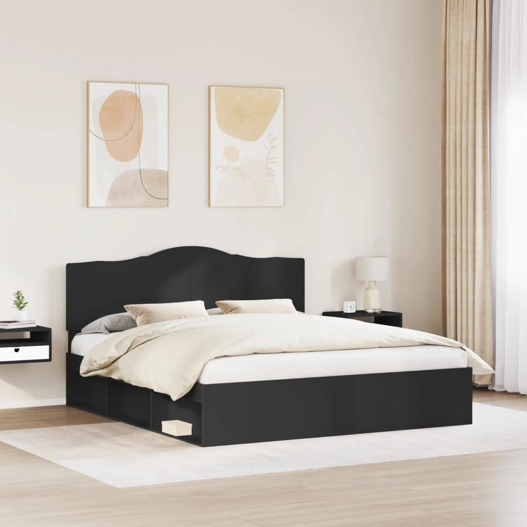 Struttura del letto-Giroletto Nero 200 x 200 cm Pino massello 285991