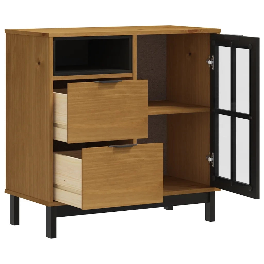 Credenza con Anta in Vetro FLAM 80x40x80 cm Massello di Pino 357826