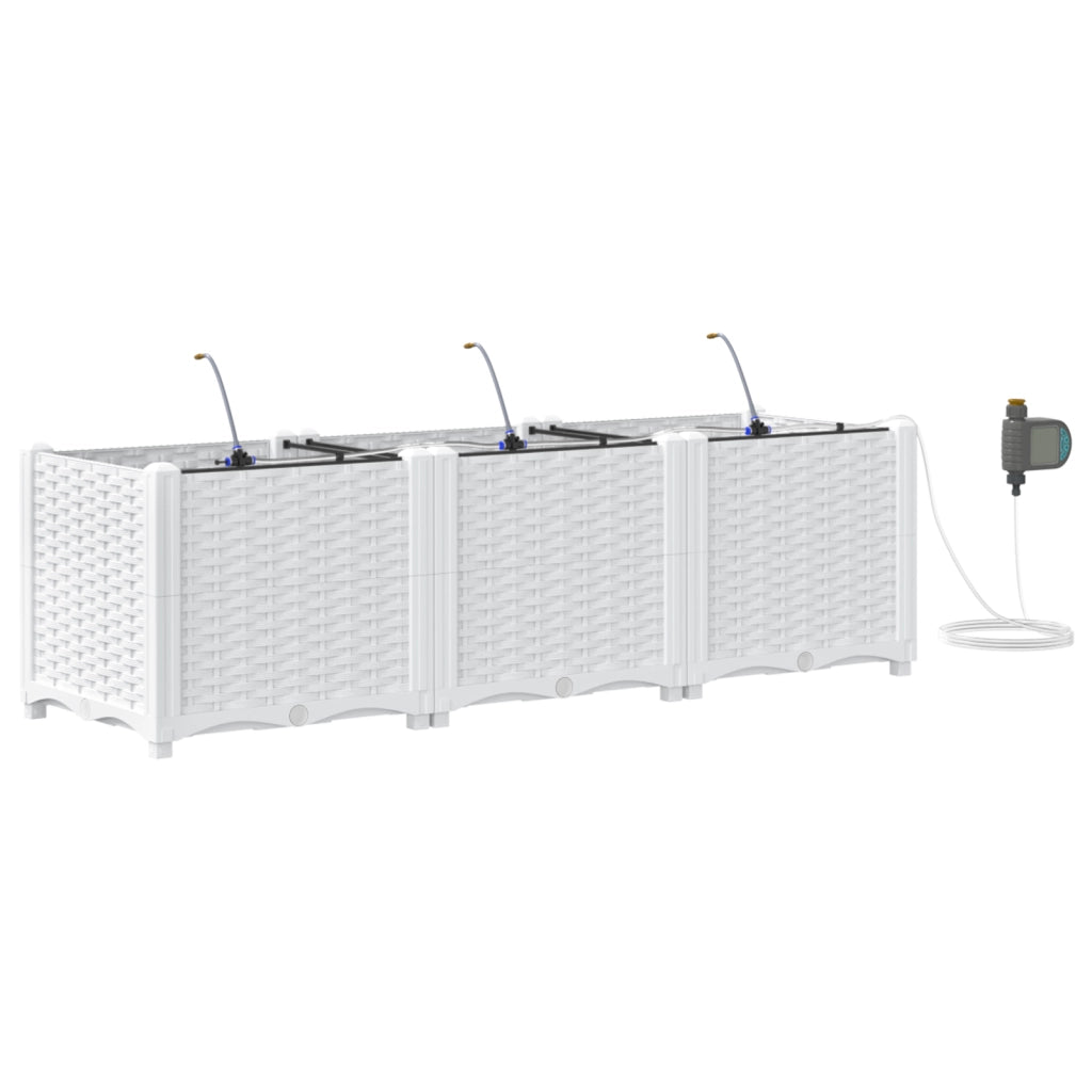 Fioriere da Giardino con Sistema di Irrigazione 3 pz Bianco