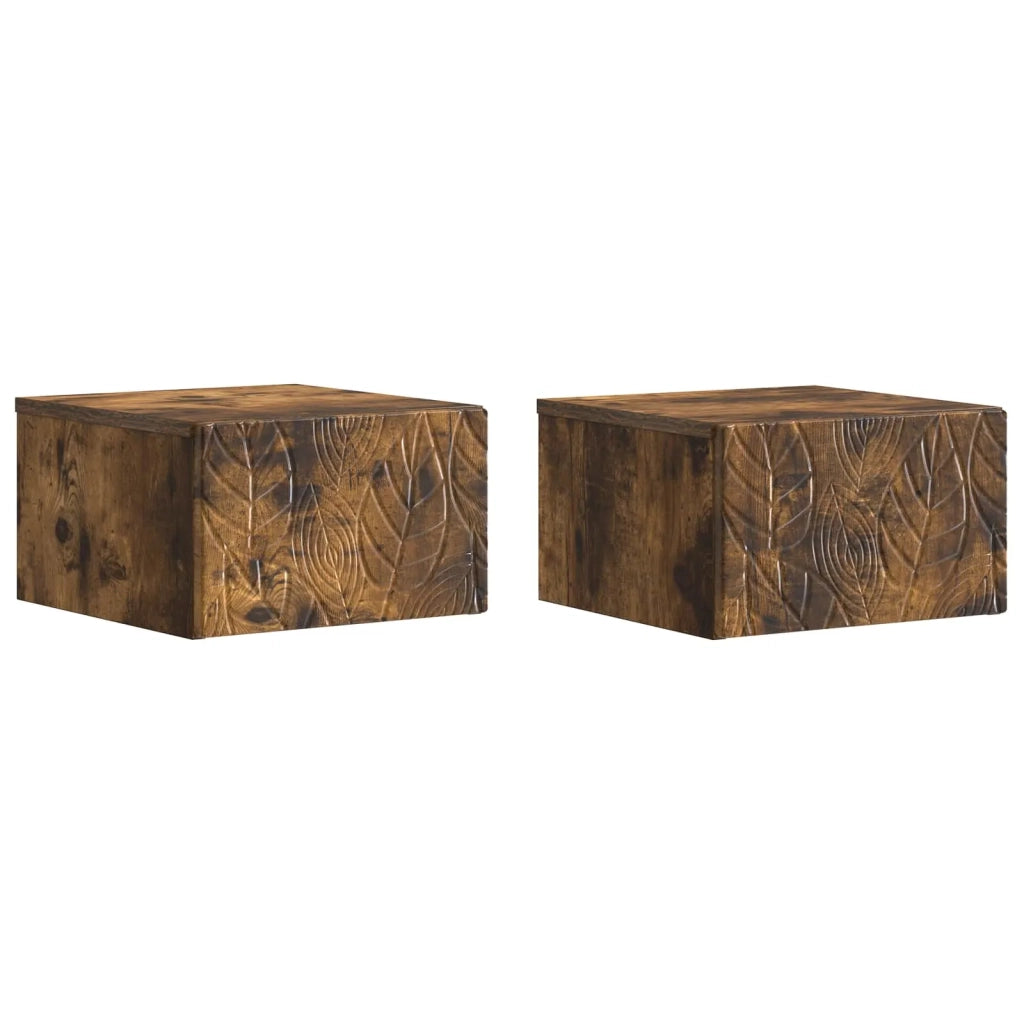 Mobiletto da notte a muro 2 pcs Rovere Fumo 49 x 34,5 x 20 cm