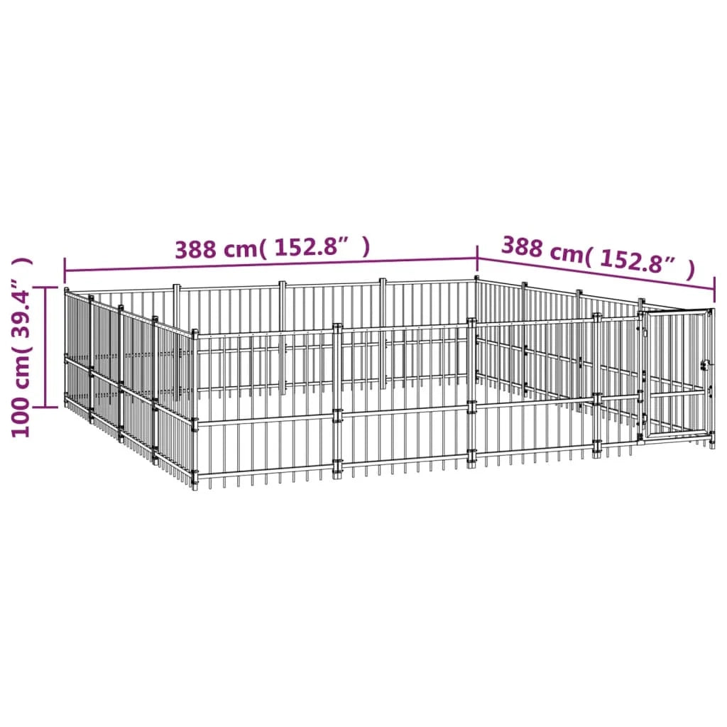 Cuccia gabbia per animali da esterno pac per cani in acciaio 15,05 m² nero 02_0041798