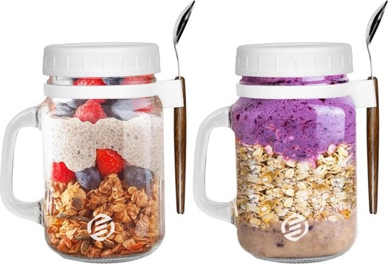 Set di contenitori per overnight oats in vaso di mason - 6 pezzi - con muesli e avena - per preparare il tuo breakfast