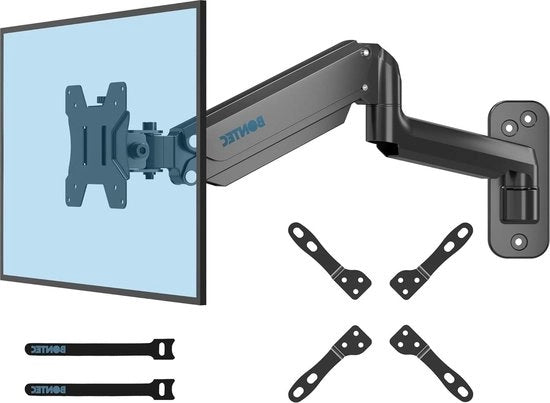 Monitor Sostegno per Parete 13-42 Pollici con Kit di Estensione VESA e Regolazione a Gas - Totale Regolazione, Pieghevole, Girevole - Regolabile in Altezza - MAX. VESA 200 x 200 mm Sostegno per TV Girevole