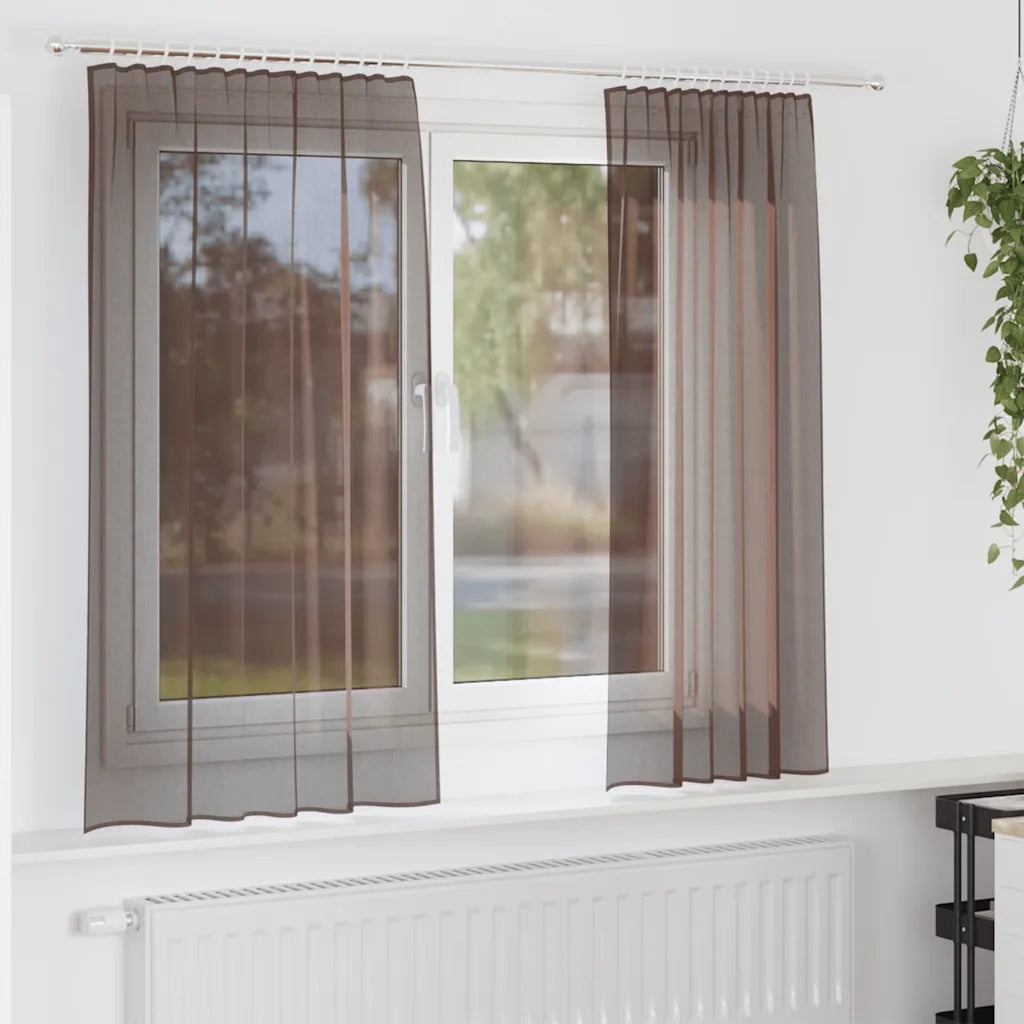Tende in Voile con Tasche per Aste 2 pz Marrone