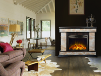 Camino Elettrico da Pavimento 88x118x30,5 cm Effetto Fiamma 1500W Stone & Zakinthos Noce