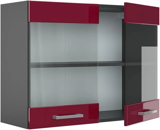 Mobile da cucina in vetro R-Line, Rosso lucido, 80 cm, per la libera combinazione all'interno di sistemi cucina modulari