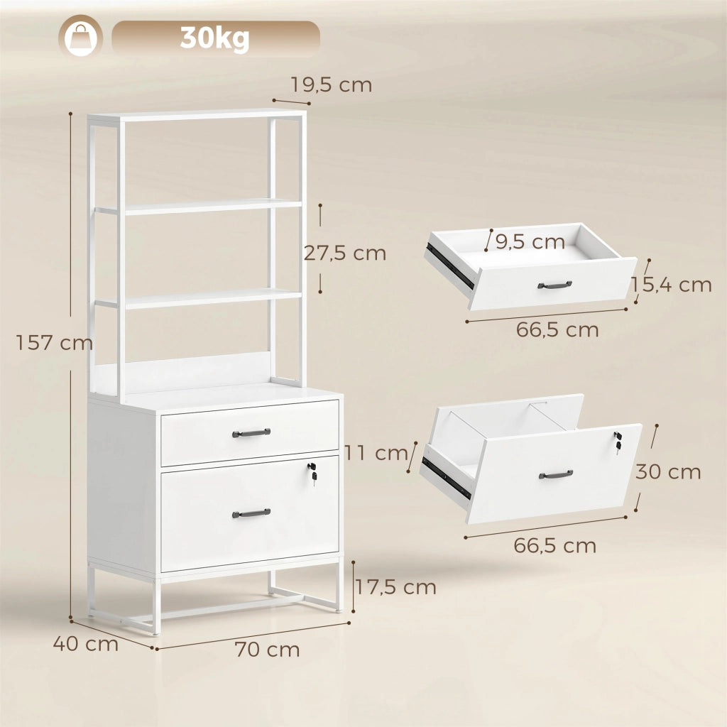 Cassettiera con scaffale 2 cassetti ¨C zephmum ¨C bianco