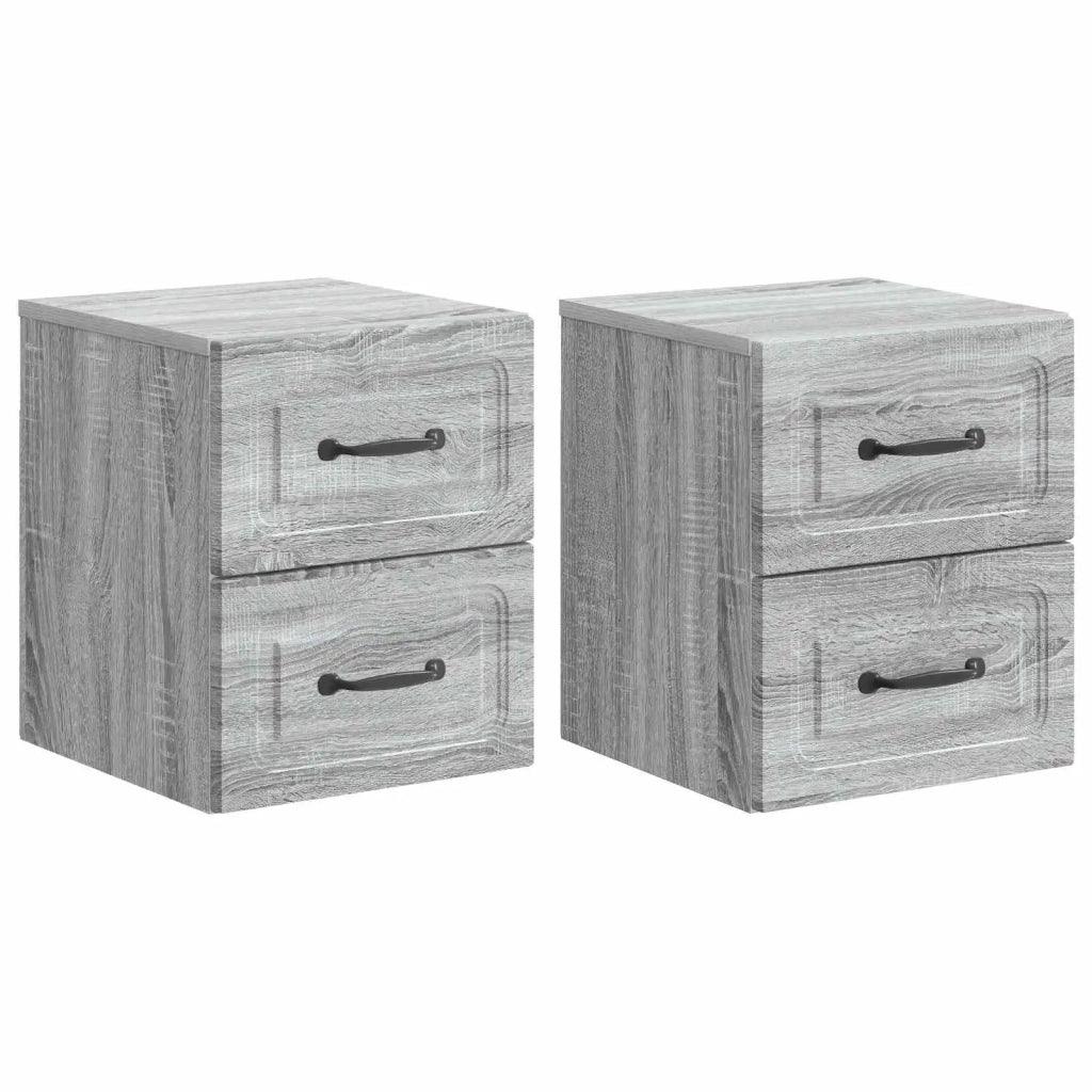 Set di 2 Comodini | Armadio da Notte | Mobiletto da notte a muro Grigio Sonoma 34,5 x 33 x 40 cm