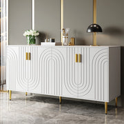 Credenza 152x40 cm; design ondulato con 2 ante; MDF; bianco