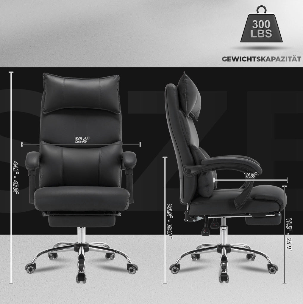 Sedia da ufficio ergonomica con supporto lombare regolabile; poggiapiedi; tessuto nero; 79 x 36 x 56 cm