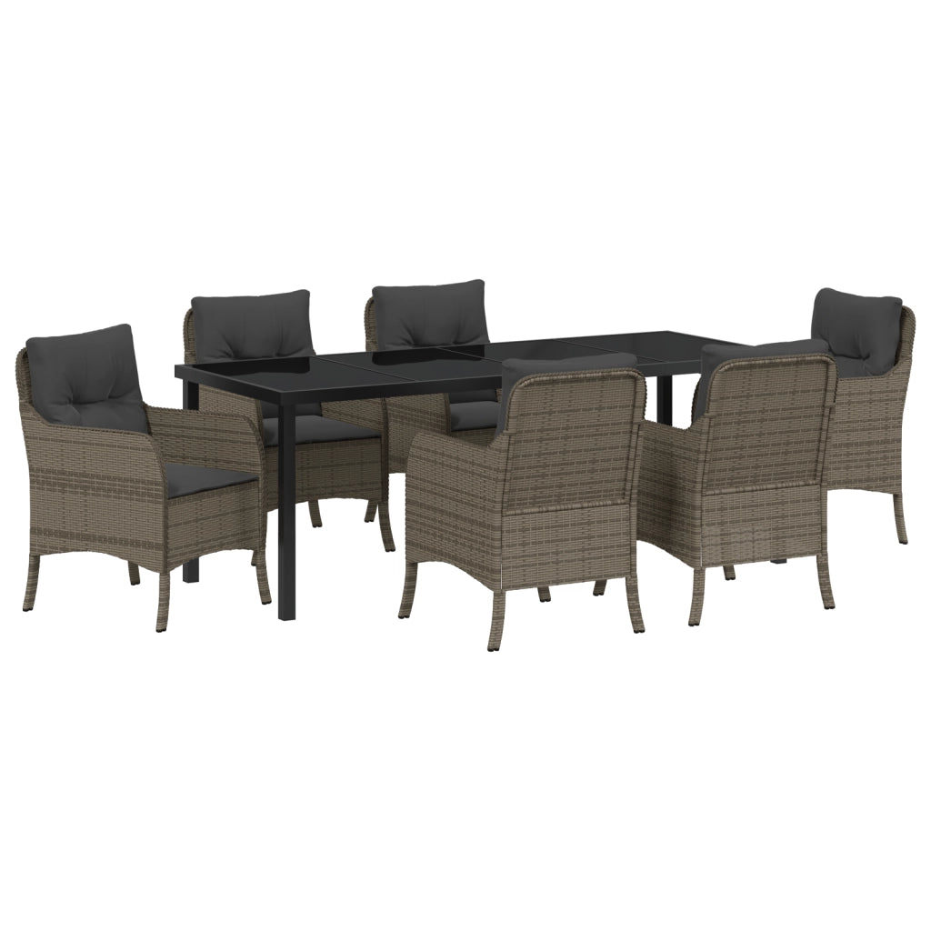 Set da pranzo da giardino 7 pezzi con cuscini Grigio Polyrattan