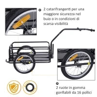 Carrello per Bicicletta Rimorchio Cargo Bici Trasporto di Oggetti Pieghevole Portata 36kg 156x72x82cm