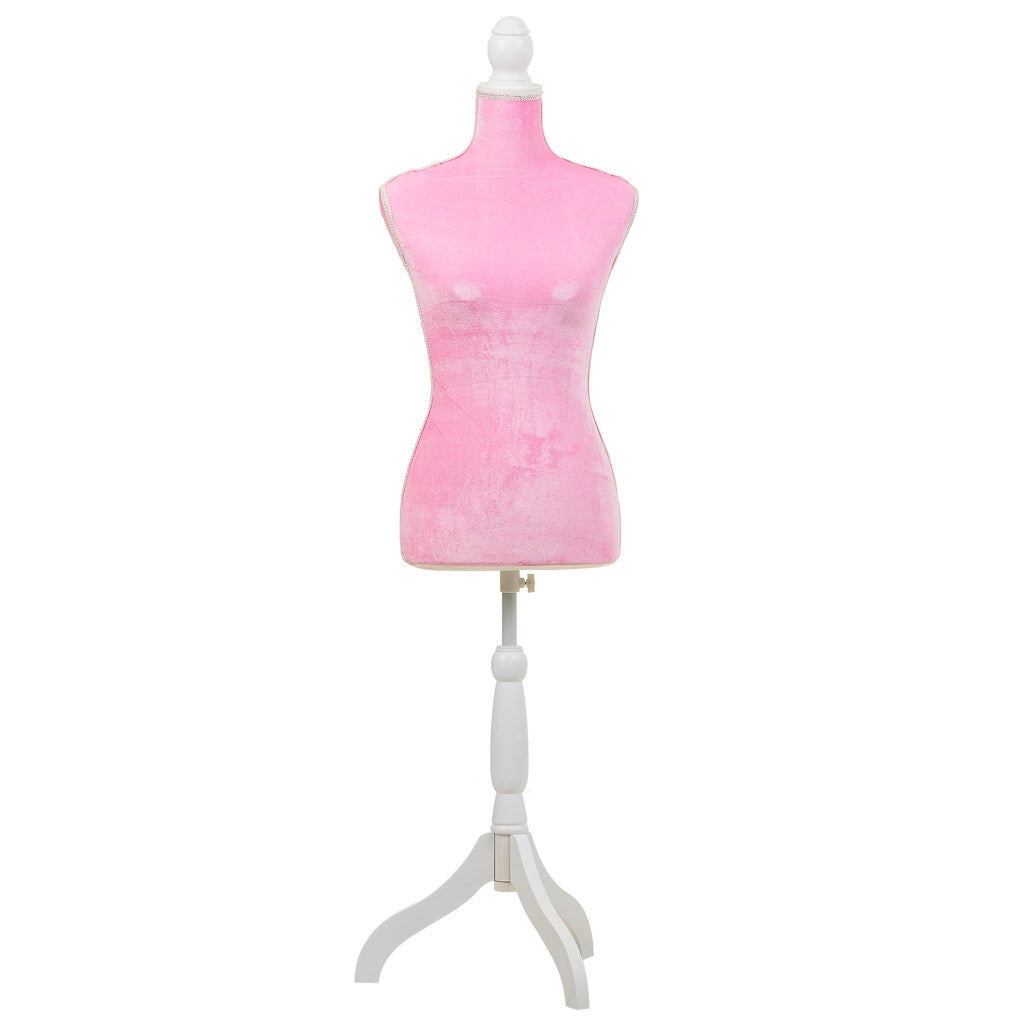 Manichino in legno e schiuma rivestito in tessuto rosa 24x37,5x168h
