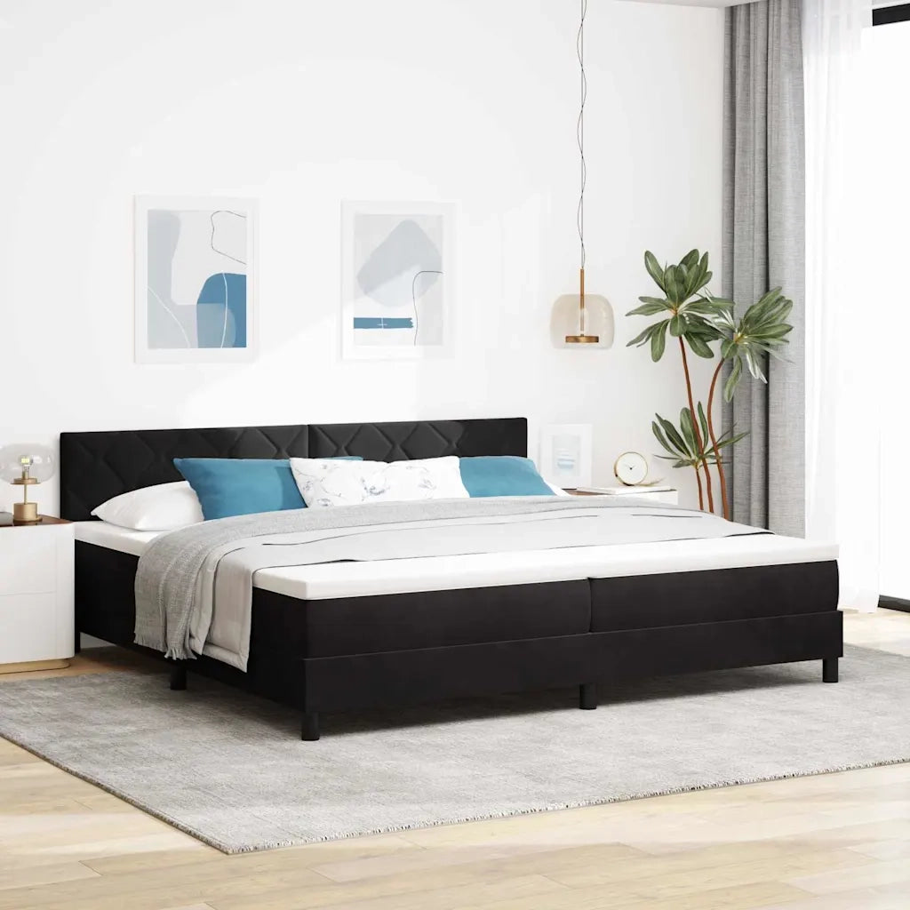 Letto a Sorgente LED con materasso Nero 200 x 200 cm Velluto