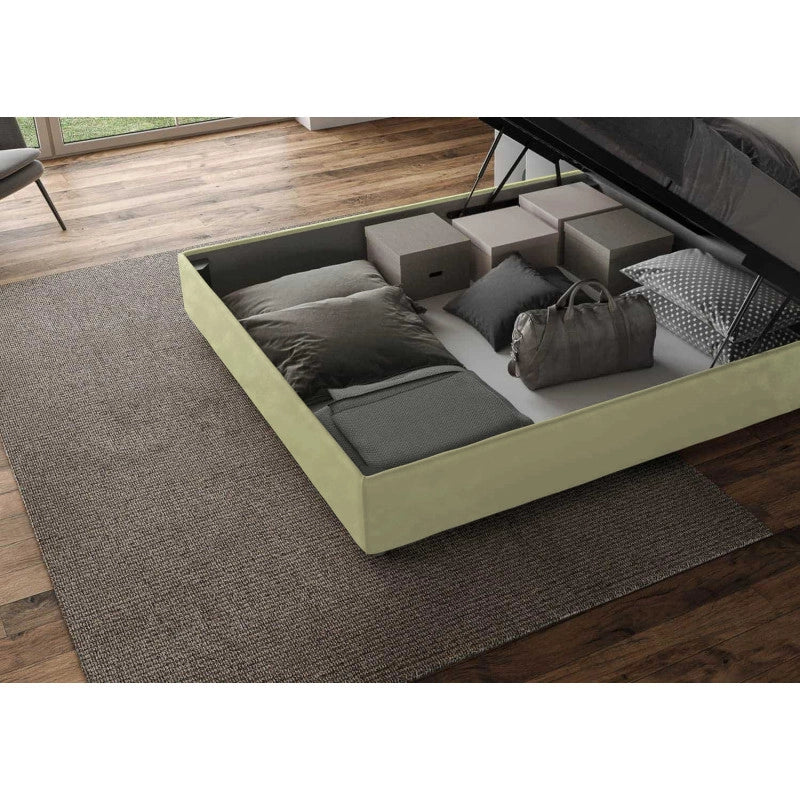 Letto imbottito Matrimoniale 180x200 cm Agueda - Contenitore,Microfibra,Tè verde