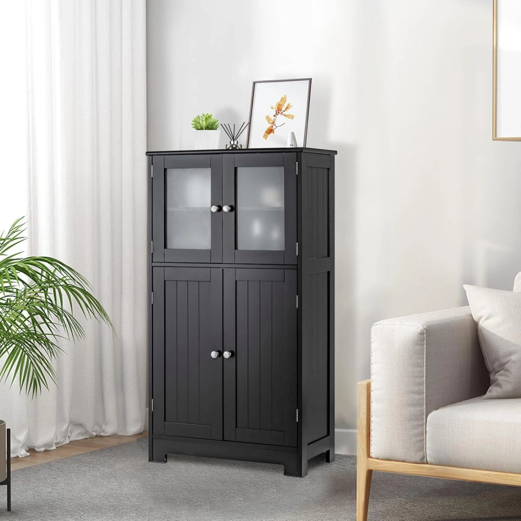 Armadietto da bagno, 60 x 30 x 109 cm, armadietto da bagno con 4 ante e ripiano regolabile, per bagno, cucina e soggiorno