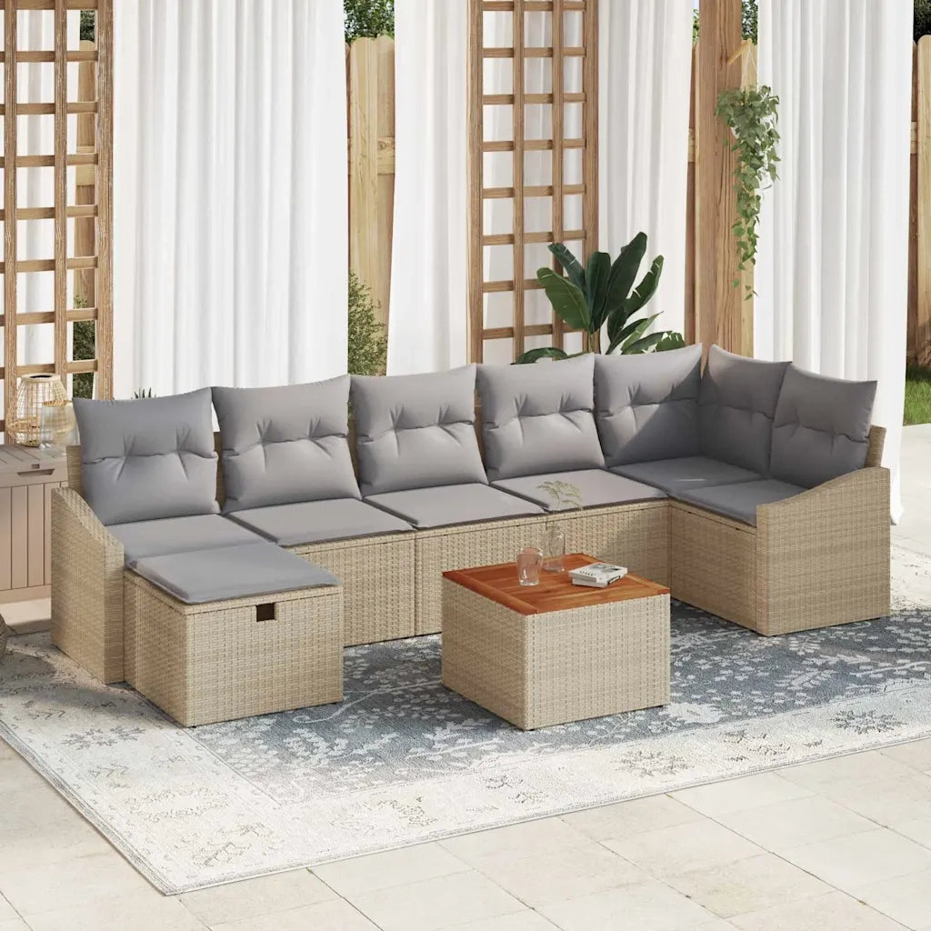Set Divano da Giardino con cuscino 8 pcs Beige polyrattan 3359574