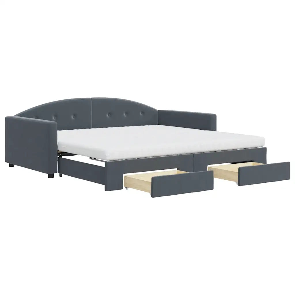 Divano Letto Estraibile Cassetti Grigio Scuro 100x200cm Velluto