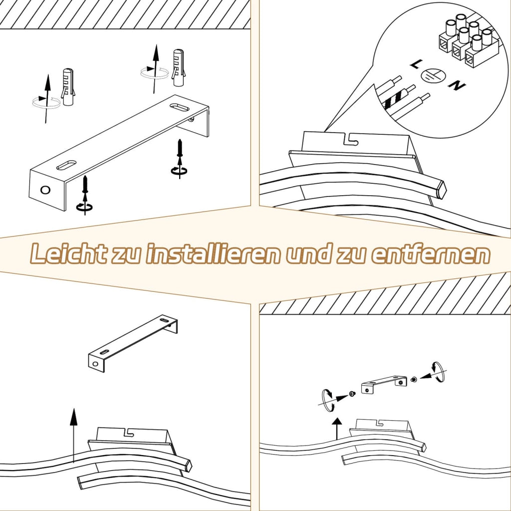 ZMH Lampada da soffitto plafoniera LED legno nero ondulato moderna bianco caldo per soggiorno