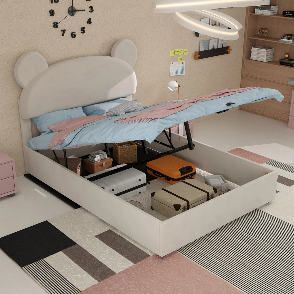 Letto Contenitore Imbottito con Alzata Idraulica ¨C MINIMAL ¨C Beige 140x200 cm