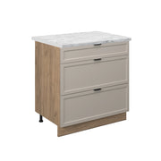 Mobiletto base per cucina Fame-Line GrigioBeige/Rovere dorato 80 cm con 3 cassetti, PL Marmo Vicco