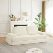 Divano modulare ULEVR 211,5 cm in velluto a coste beige con schienali triangolari e braccioli mobili