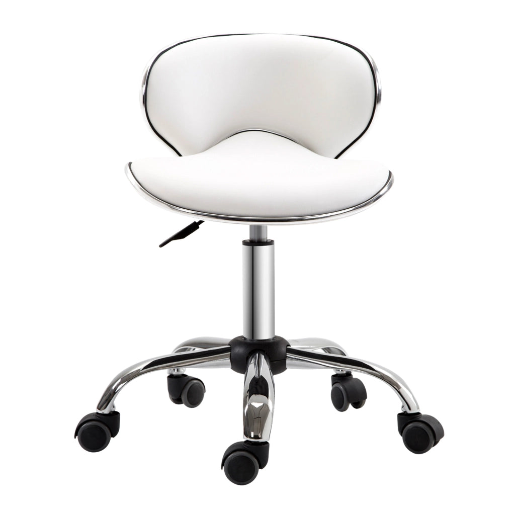 Sgabello da lavoro con rotelle e schienale ¨C zephmum ¨C bianco, regolabile 44-56 cm, 360¡ã