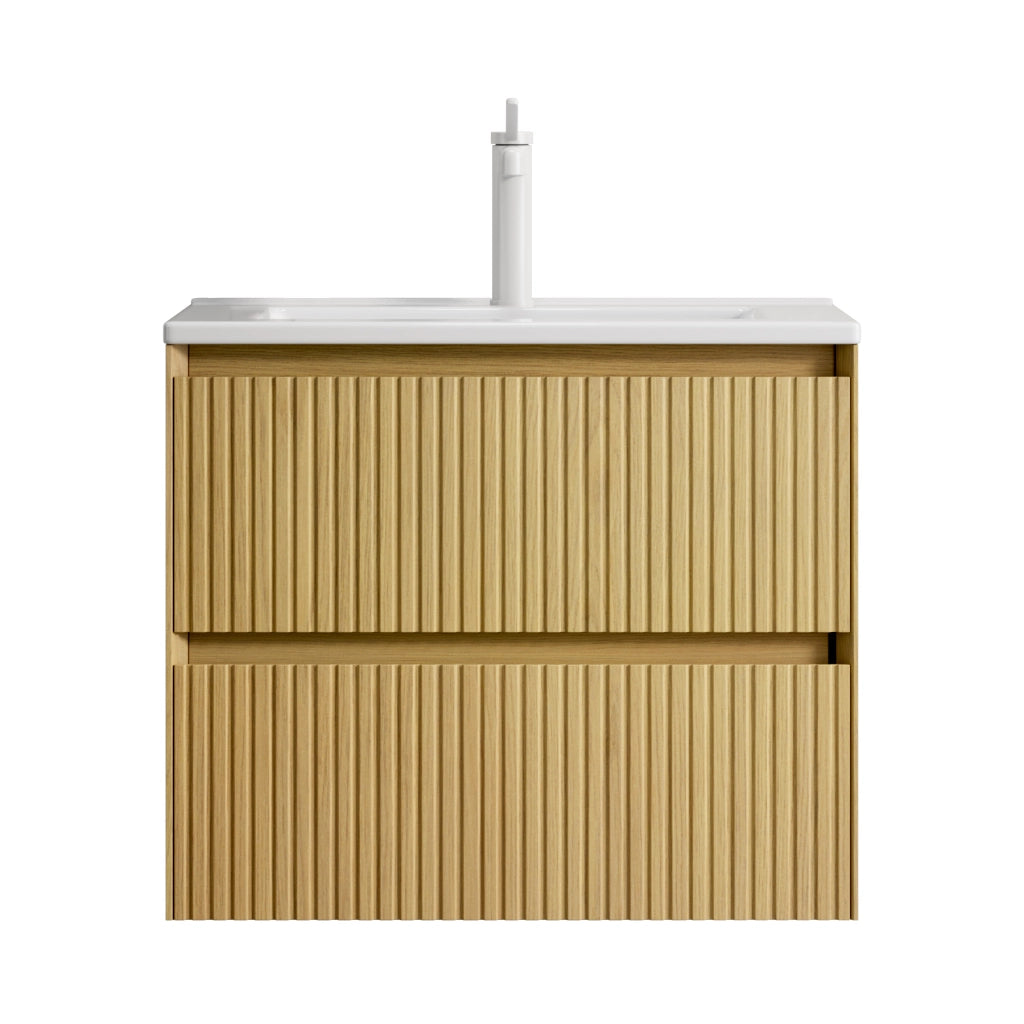 MOBILE BAGNO SOSPESO 61 cm con lavabo in ceramica Bianco e Rovere Dorato
