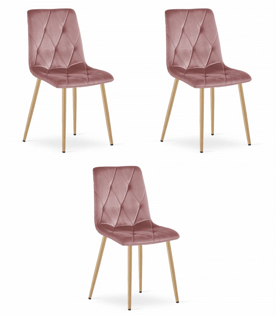 Sedia Valora TYRA in velluto rosa con gambe in legno x3