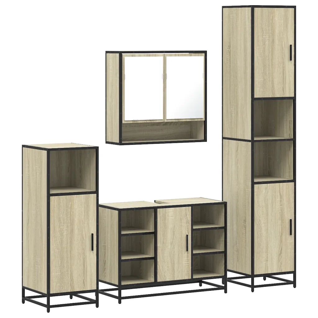 Set Mobili da Bagno 4 pz Rovere Sonoma in Legno Multistrato
