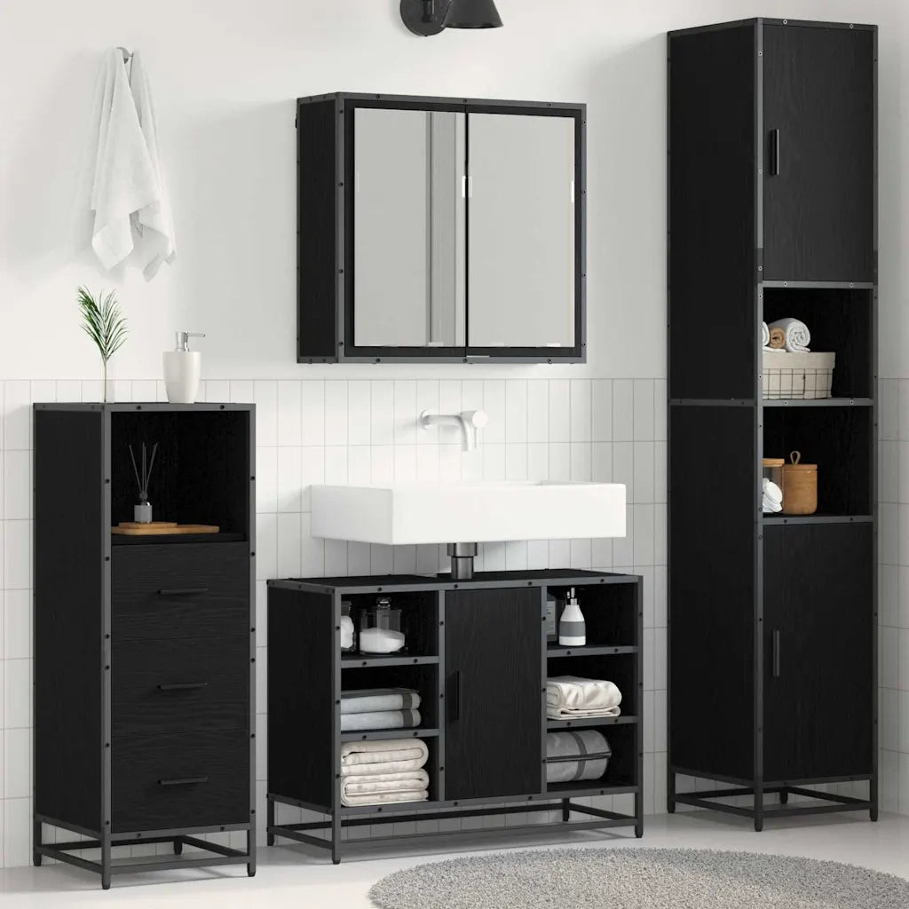 Set di mobili per il bagno 3 pcs Rovere Nero Legno multistrato 3402547