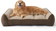 Sofa per Cani Grande - 122x89cm, Impermeabile, con Piuma Sherpa morbida, Poggiatesta Antiscivolo in Cuoio Marrone