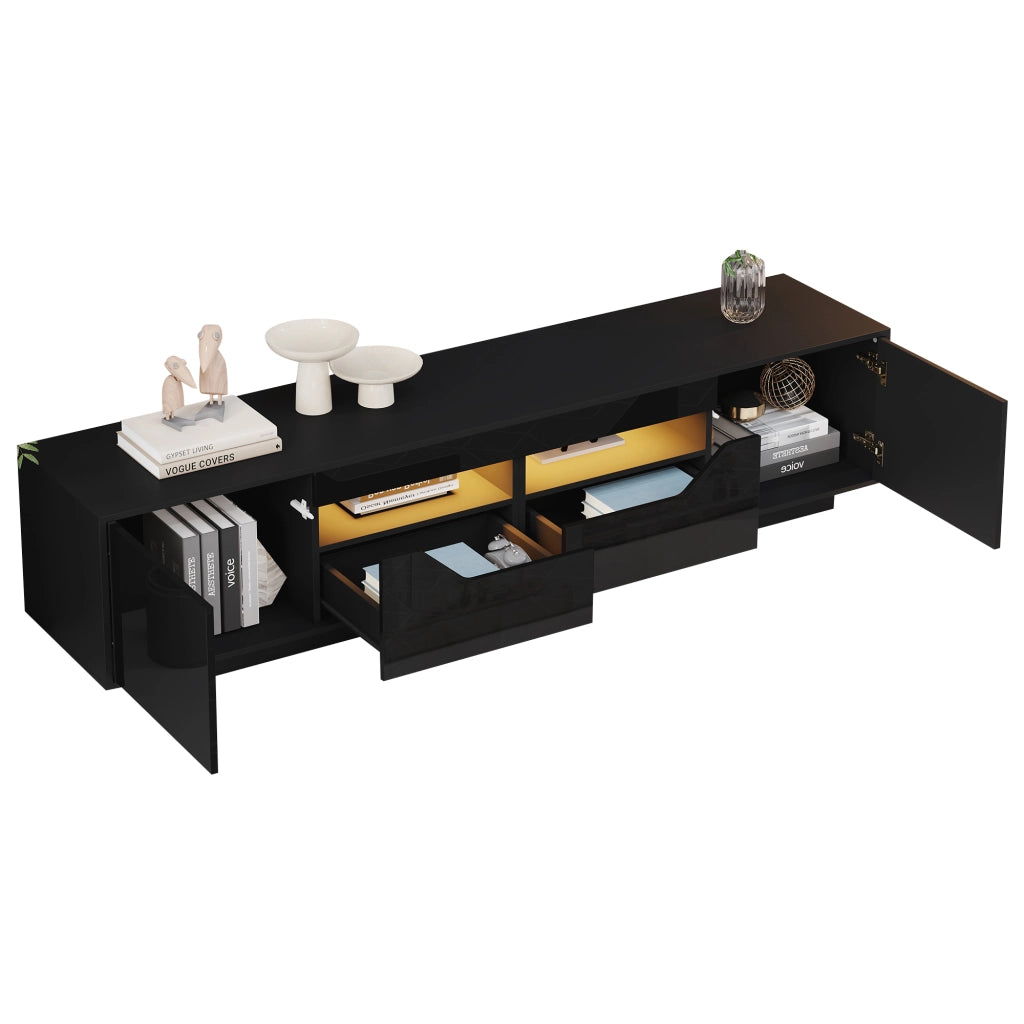 Mobile TV da terra 180x40x45 cm con 2 cassetti, 2 ante e LED, nero