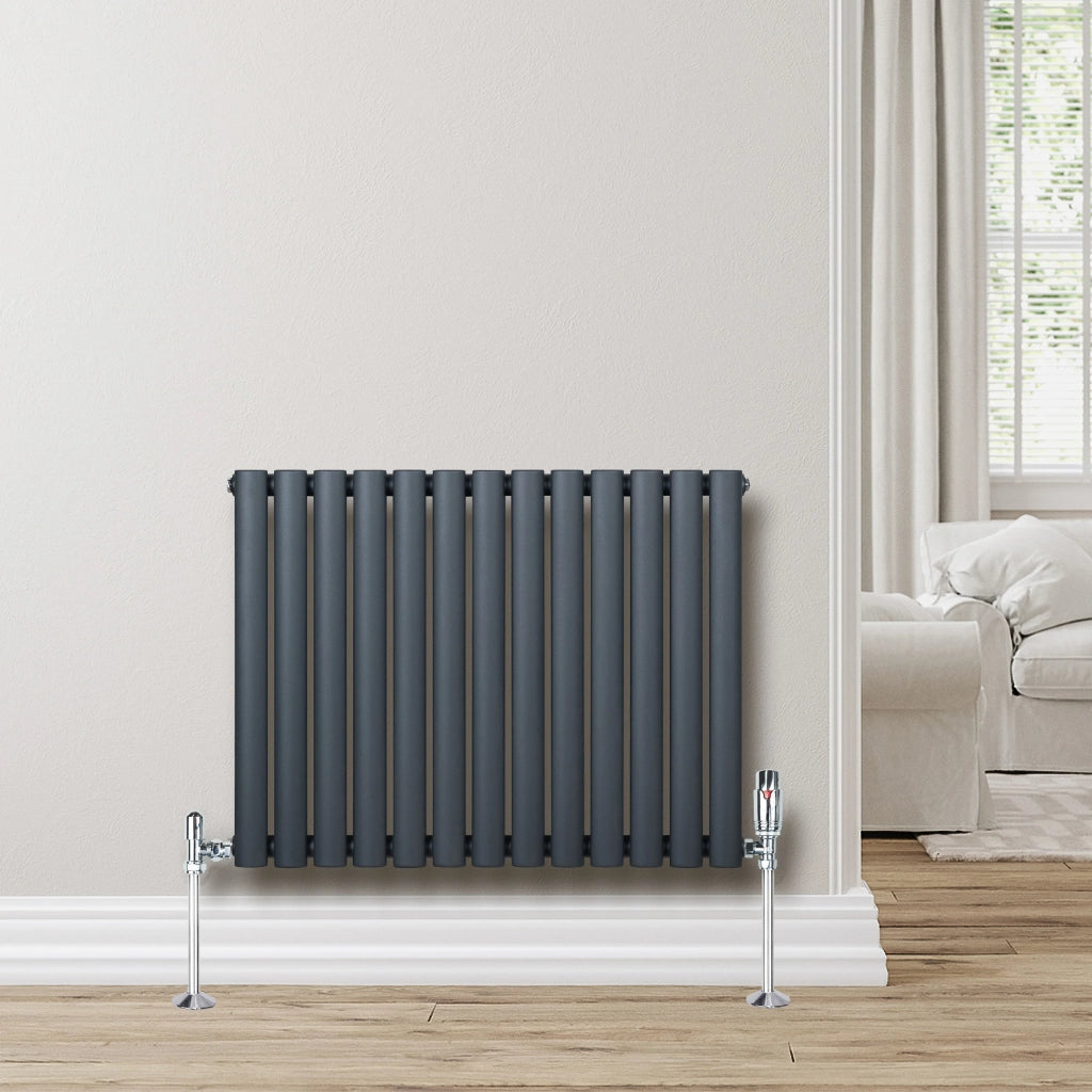 Radiatore Orizzontale Ovale 600x780mm Grigio Antracite con Valvole TRV