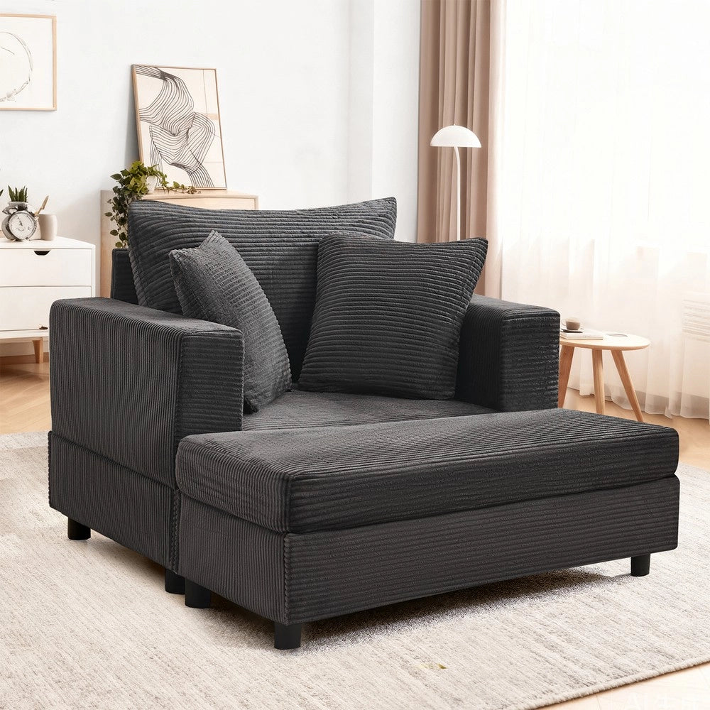 Dormeuse con poggiapiedi e cassetti ¨C Minimal ¨C grigio tessuto con 3 cuscini