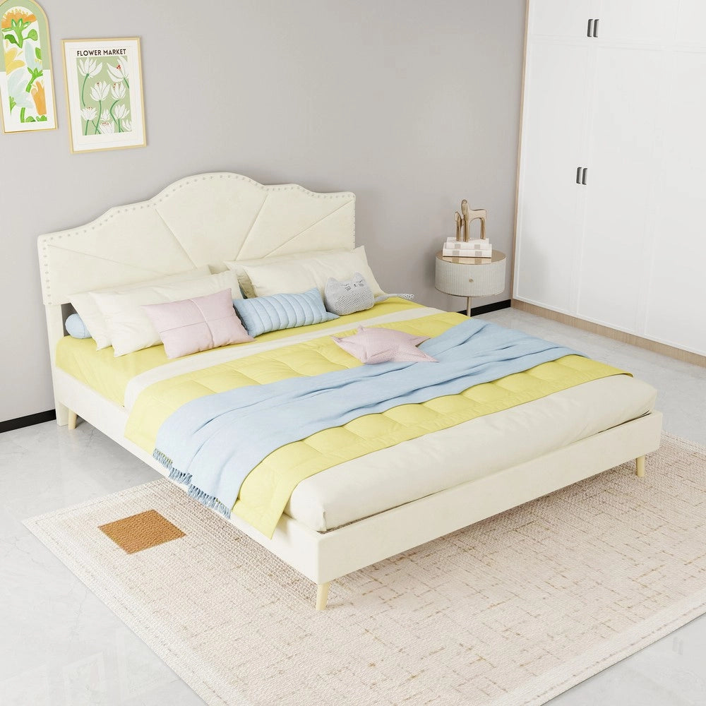 Letto Contenitore Imbottito con Materasso ¨C MINIMAL ¨C Velluto Beige 160x200