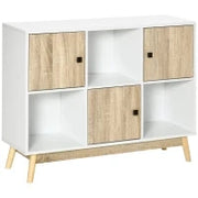 Buffet Mobile da Ripostiglio su Piede con 6 Cubi per soggiorno, sala da pranzo, camera 96L x 30P x 75H cm Bianco e quercia