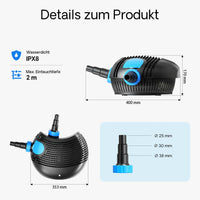 CTF-1000B SuperECO Pompa laghetto e ruscello 10000l/h 80W per circolazione acqua