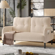 OKWISH Divano 2 Posti, Schienale Ergonomico con Tasche Laterali e Seduta Profonda, Velluto a Coste, Beige