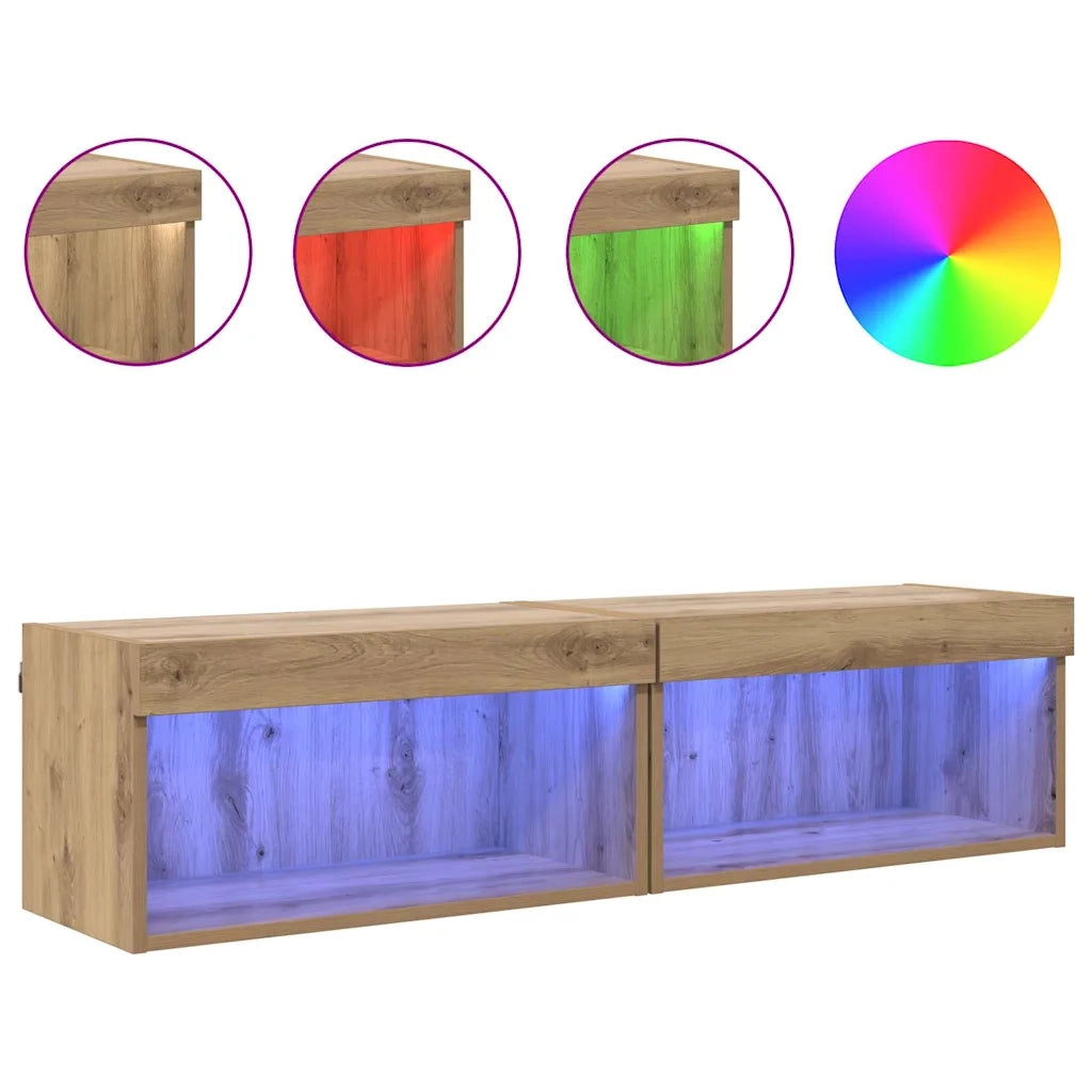 Set mobile TV con LED 2 pcs Rovere artigianale 60 x 30 x 30 cm 882963