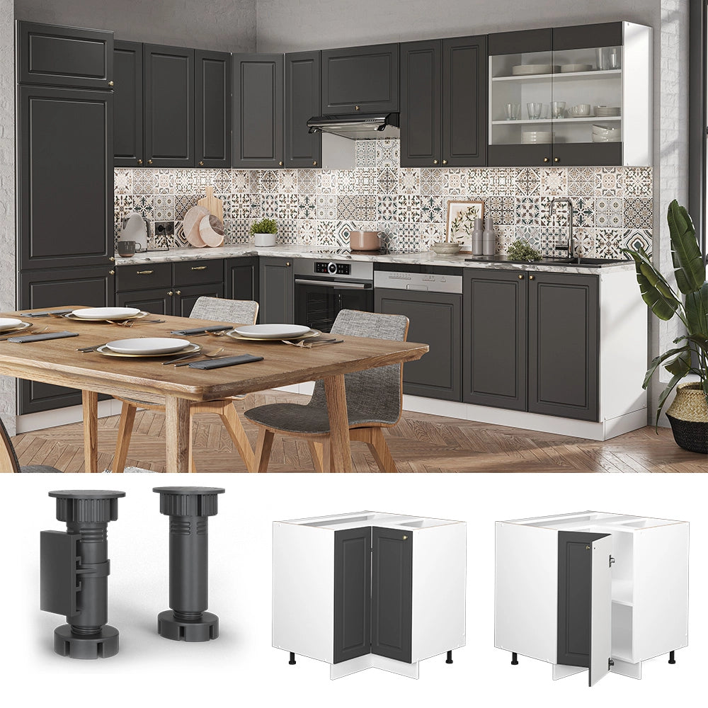 Mobile ad angolo cucina Fame-Line Antracite-oro/Bianco 80.5 cm, PL Marmo Vicco