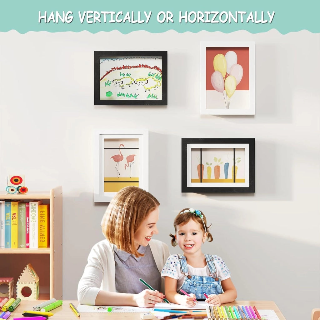Set di 10 Cornice per Foto A4, Portafoto Profondo Apribile con Chiusura Magnetica, Cornice 3D da Parete con Ganci per Galleria, Camera da Letto, Frontale in Plexi, Telaio in MDF, Bianco