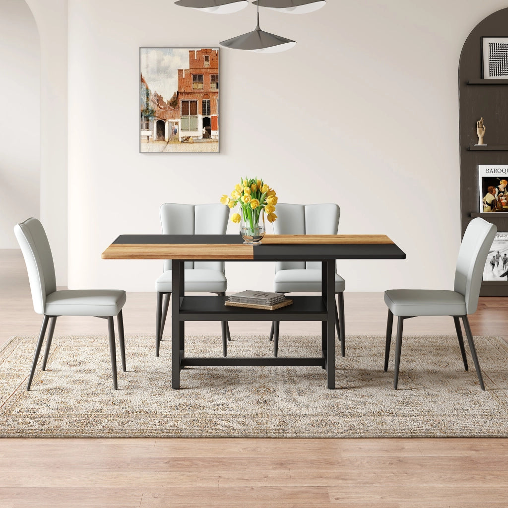 Tavolo da pranzo per 4 persone con vano portaoggetti e 4 sedie in PU per soggiorno e cucina 160 cm