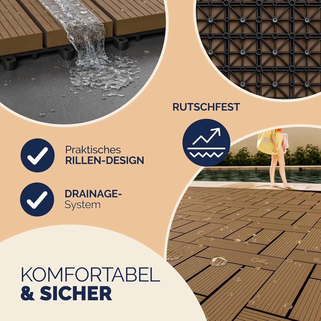 Deuba Piastrelle da Giardino in WPC 5m² Mattonelle 30x30cm Sauna Terrazza Esterno Terracotta 55 pz