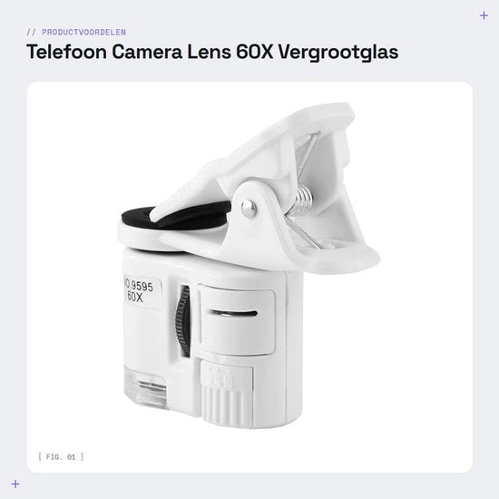 Lente per Telefono con 60X Zoom - Mini Scopio a Mano Libera - Clip Microscopio Portatile con Luce UV - Adatto per Smartphone Android