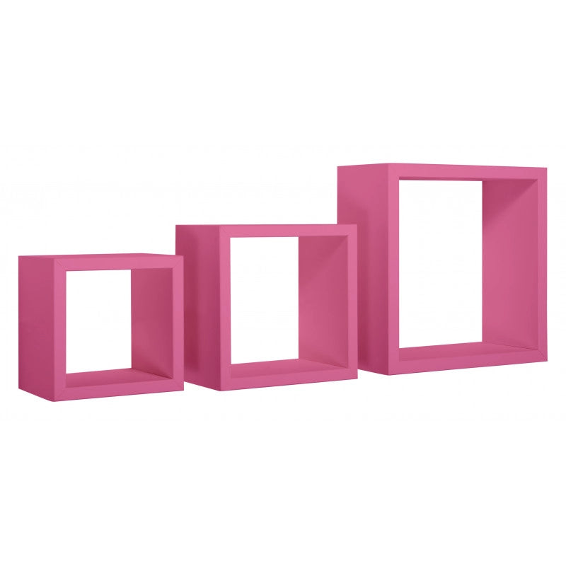 Set di 3 Mensole da Muro, Cubi Arredo, Mensole Cubo, Cubi da Parete, Fuxia, 35x35, 25x25 e 20x20 cm p15,5 - Rubic