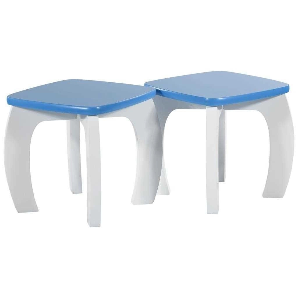 Set tavolo e 2 sgabelli in legno bianchi/blu 96x48x42 h cm