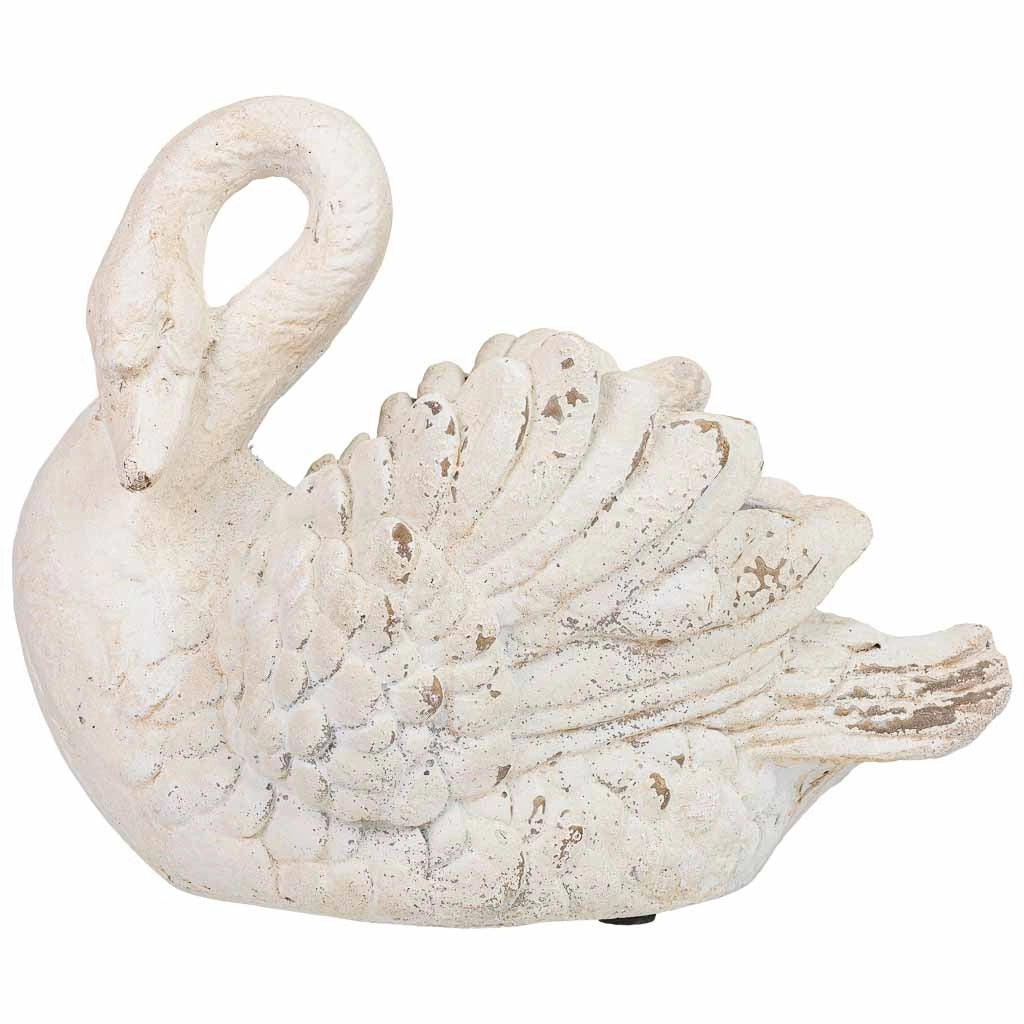 Vaso in resina bianca a forma di cigno, 43,5x21,5x34 cm