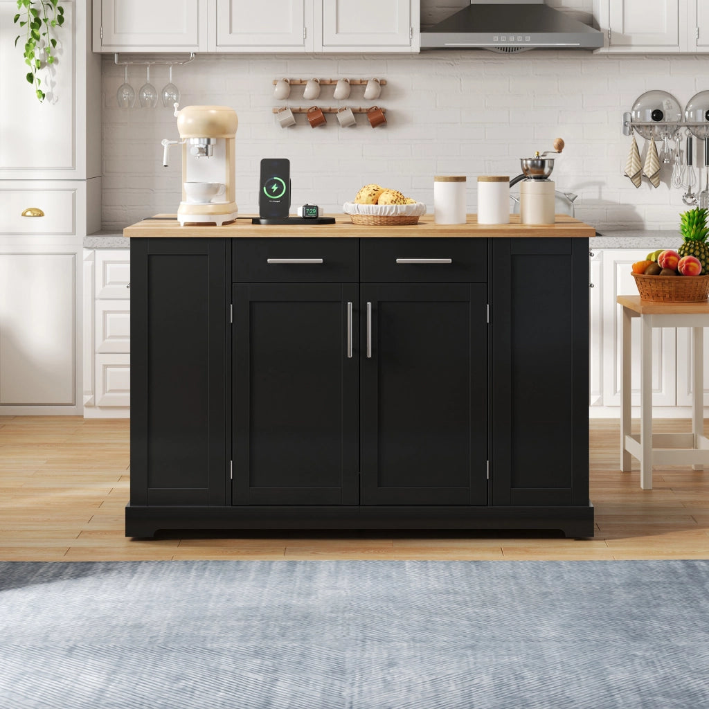 Mobile contenitore con piano pieghevole; prese USB e vano rifiuti - per cucina - 138×86×92 cm - nero